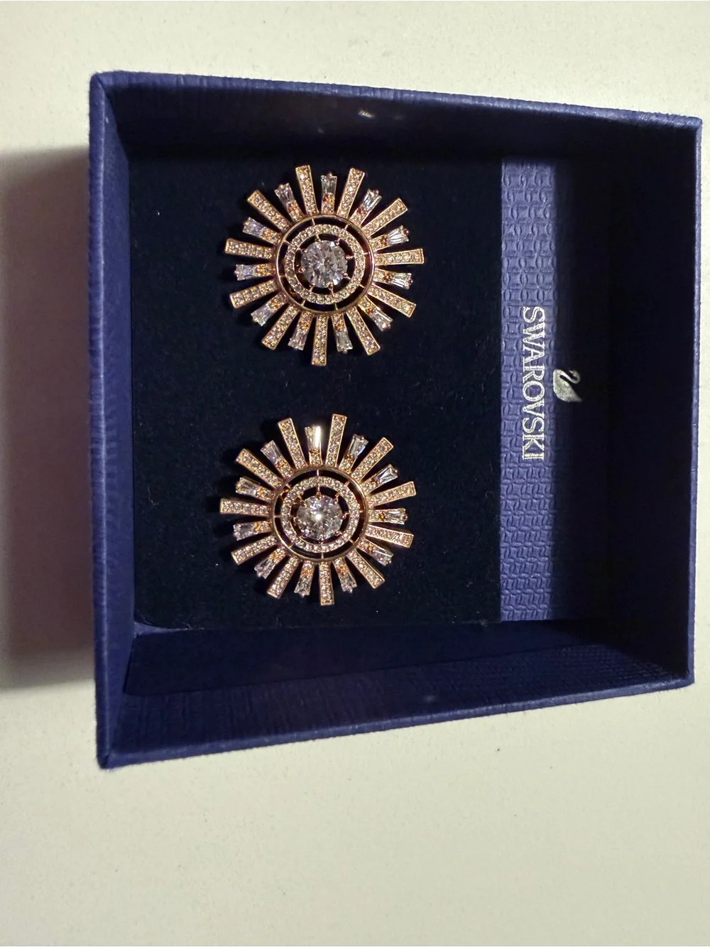 Swarovski Sunshine Crystal Clip On Earrings Rose Gold 5464833 NWOT Box
